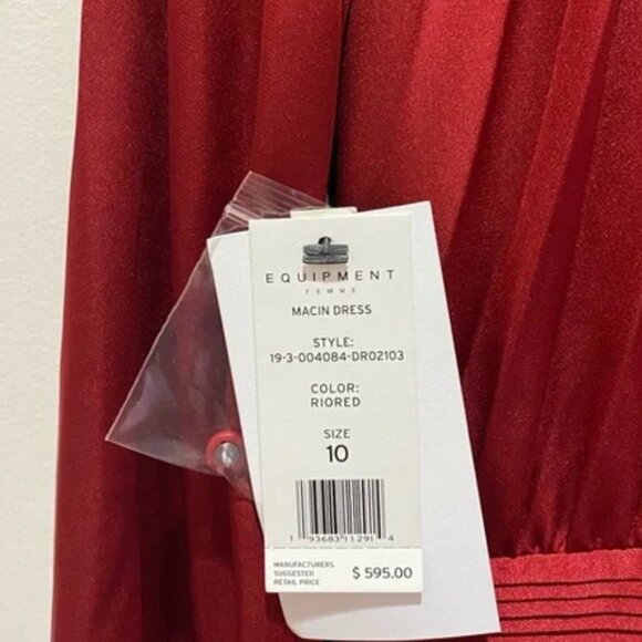 NWT Women’s Equipment Macin Red Wine Pleated Bow Midi Dress size 10 - Picture 11 of 11